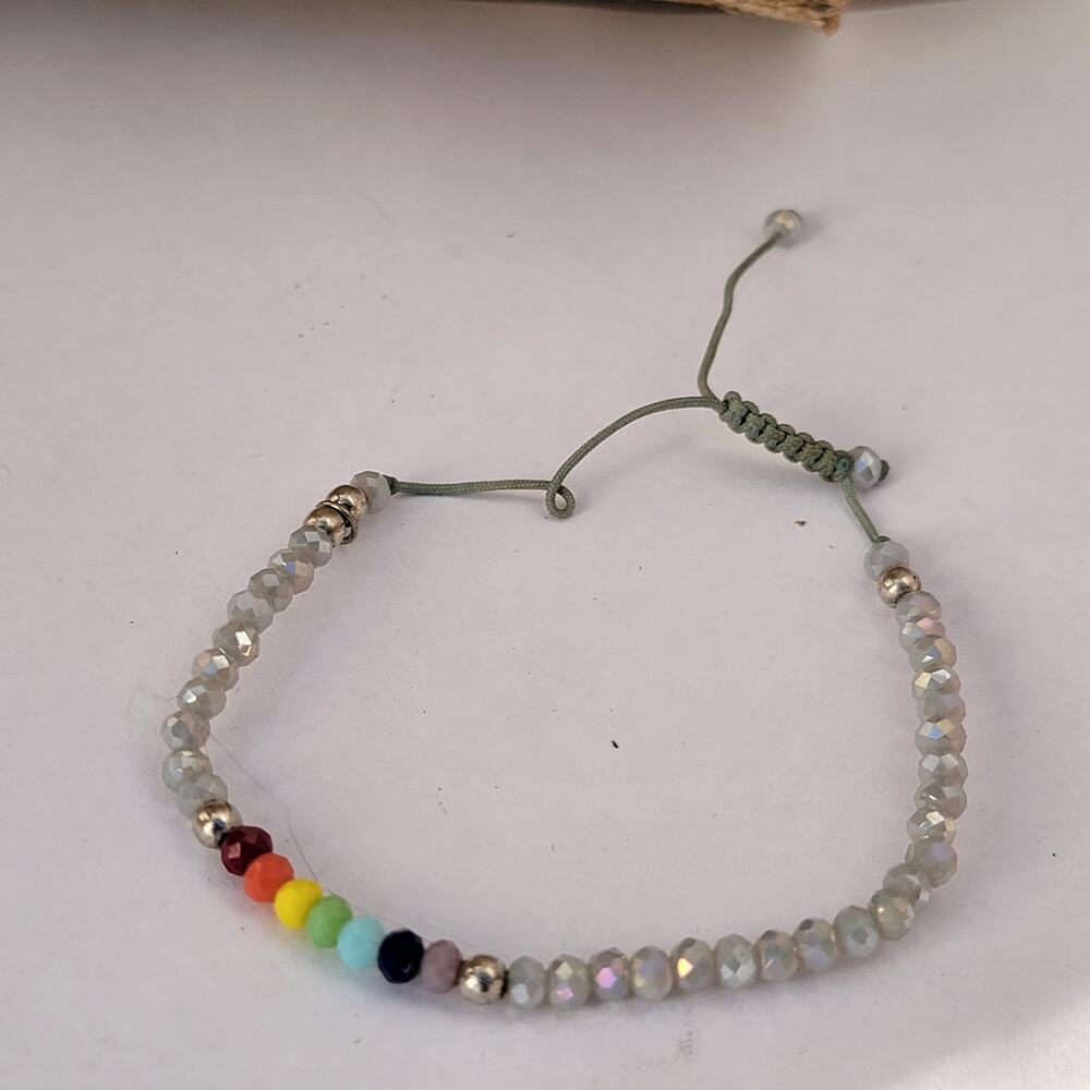 Vintage rainbow beaded bracelet adjustable cord boho 2000s pride style